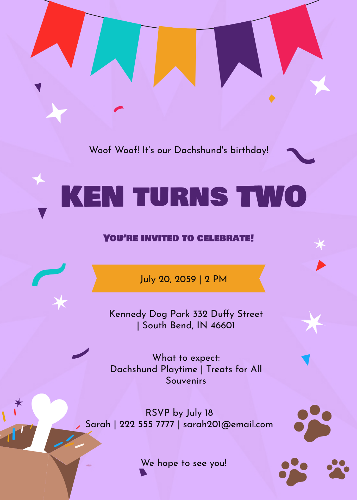 Dachshund Dog Birthday Invitation
