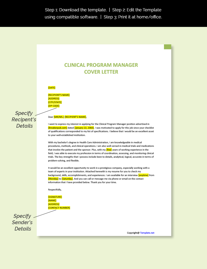 Clinical Program Manager Cover Letter Template