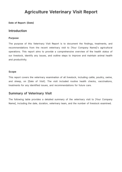 Free Agriculture Veterinary Visit Report Template to Edit Online