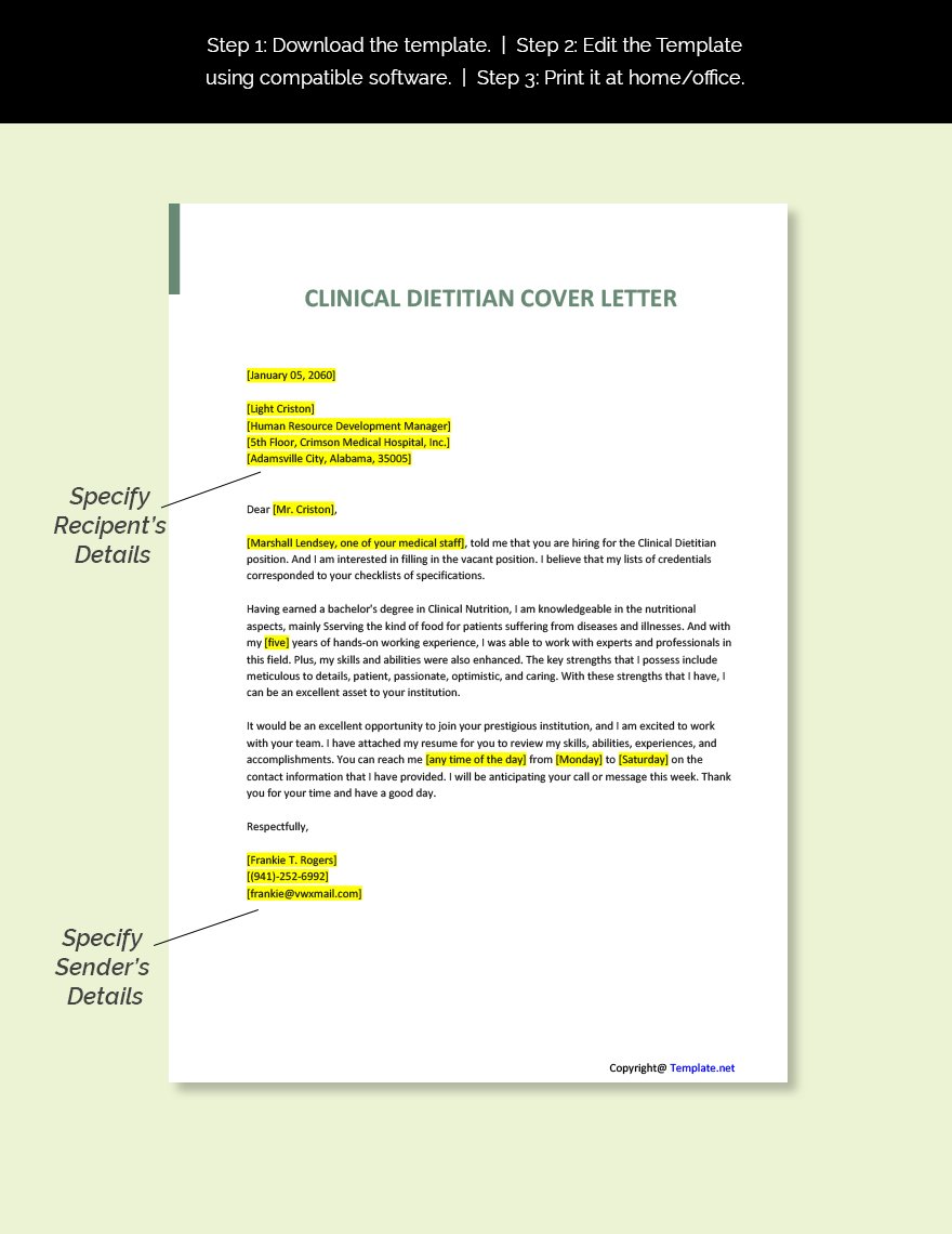 Clinical Dietitian Cover Letter Template