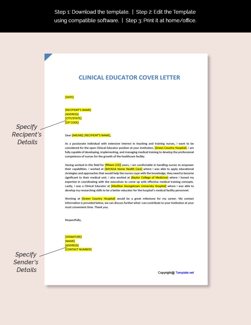 Clinical Educator Cover Letter Template