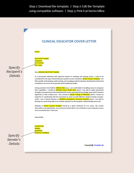 Free Clinical Educator Cover Letter Template - Google Docs, Word ...