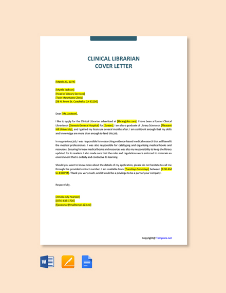 Free Academic Librarian Sample Cover Letter Template Google Docs 