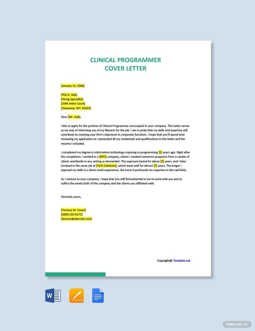 Clinical Programmer Cover Letter Template