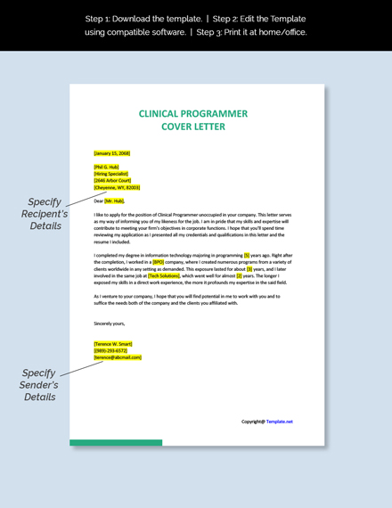Clinical Programmer Cover Letter Template