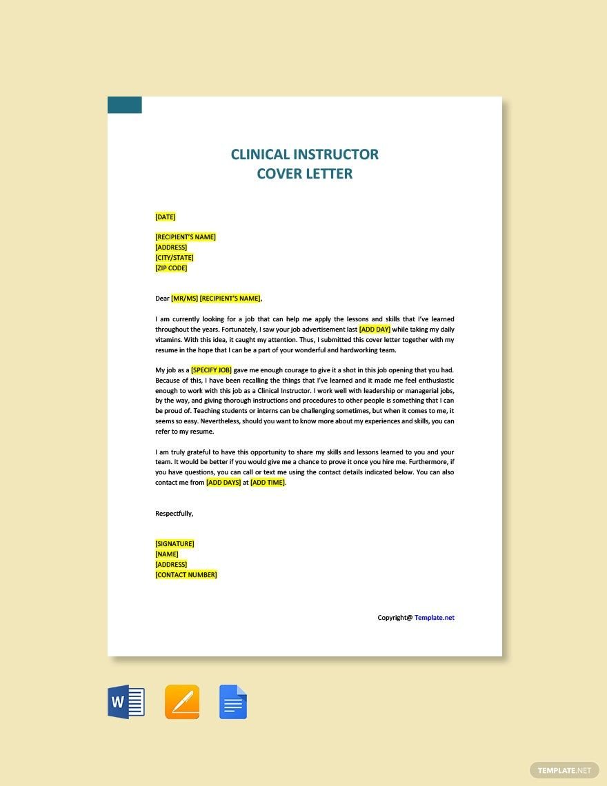 Clinical Instructor Cover Letter Template