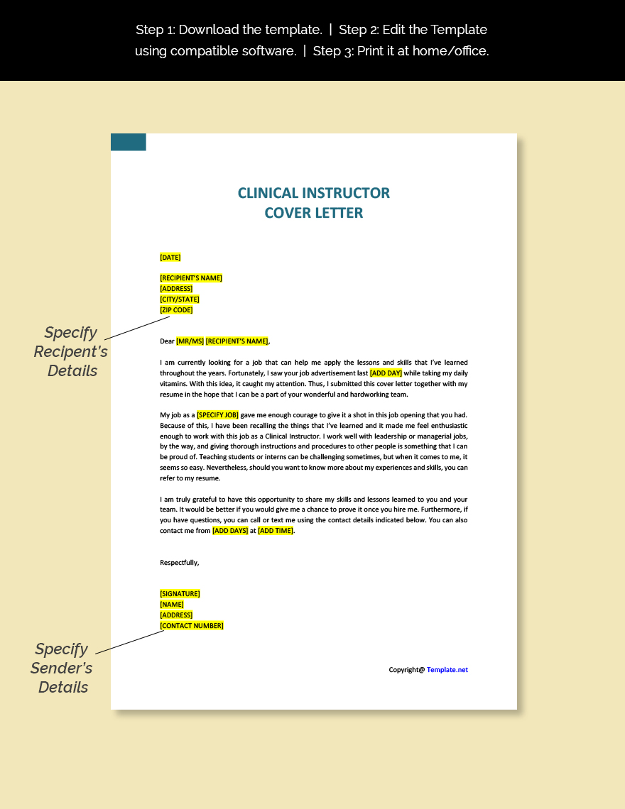 Clinical Instructor Cover Letter Template