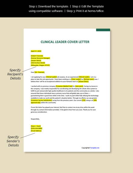 Clinical Leader Cover Letter Template