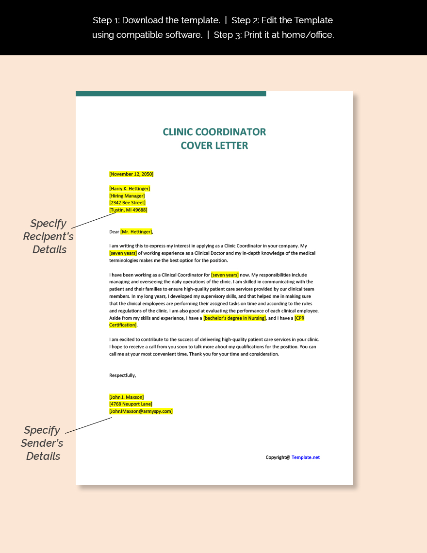 Clinic Coordinator Cover Letter Template