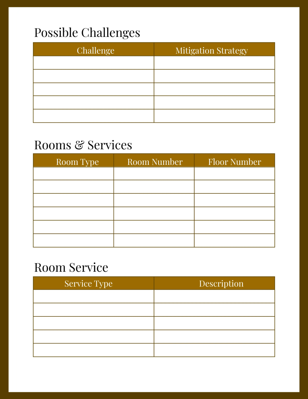 Free Hotel Business Planner Template to Edit Online