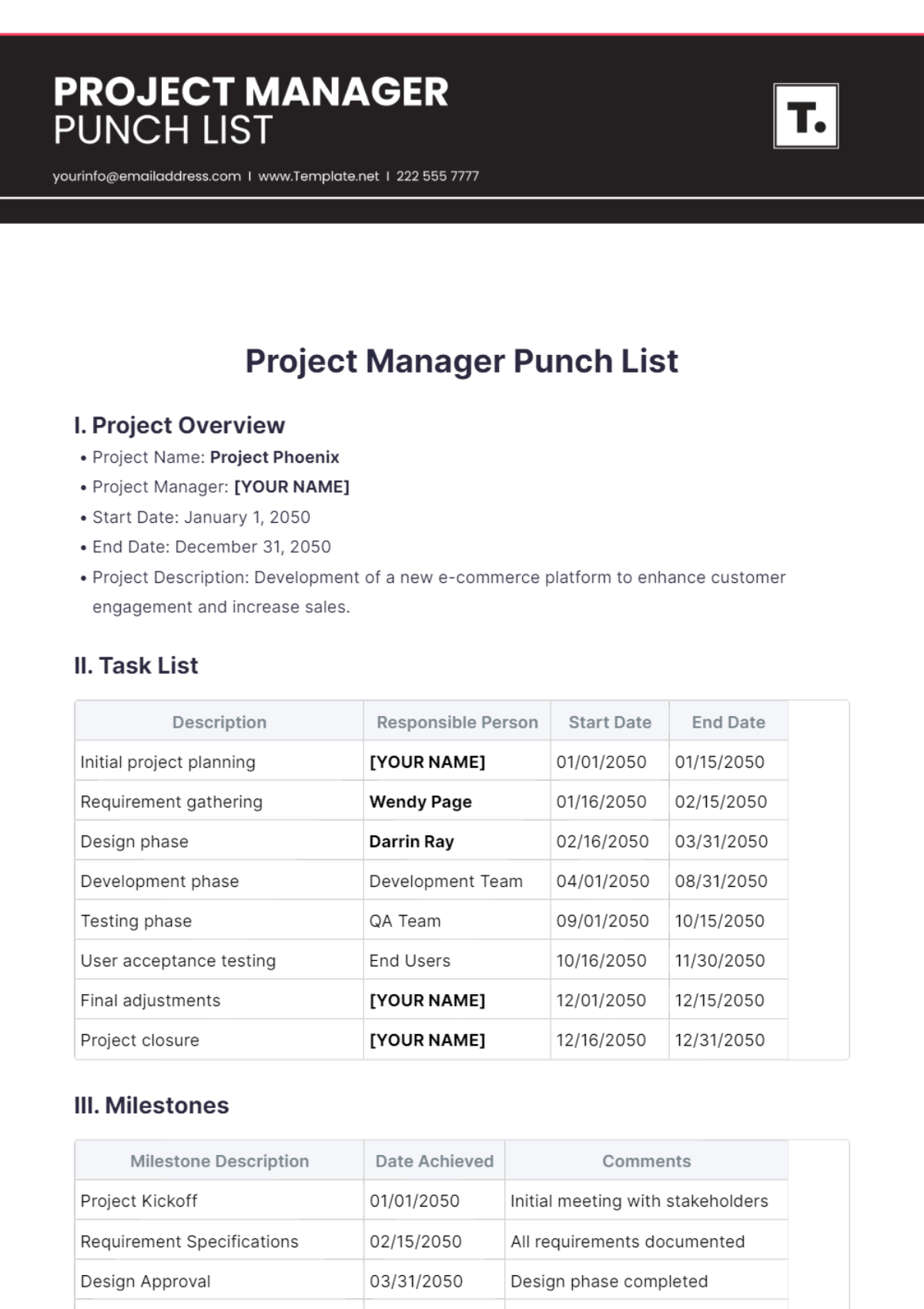 Project Manager Punch List Template - Edit Online & Download