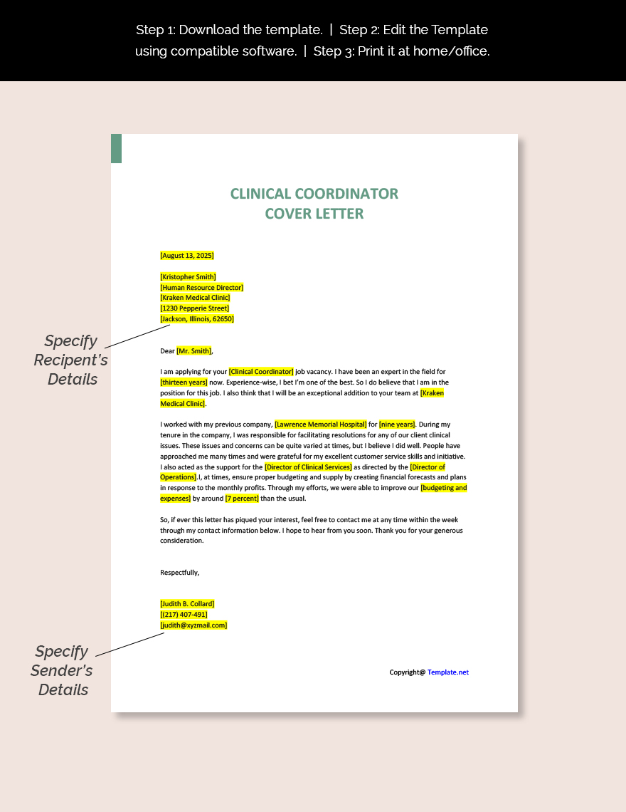 Clinical Coordinator Cover Letter Template