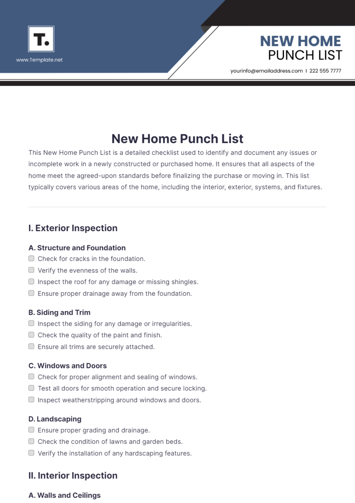 New Home Punch List Template - Edit Online & Download