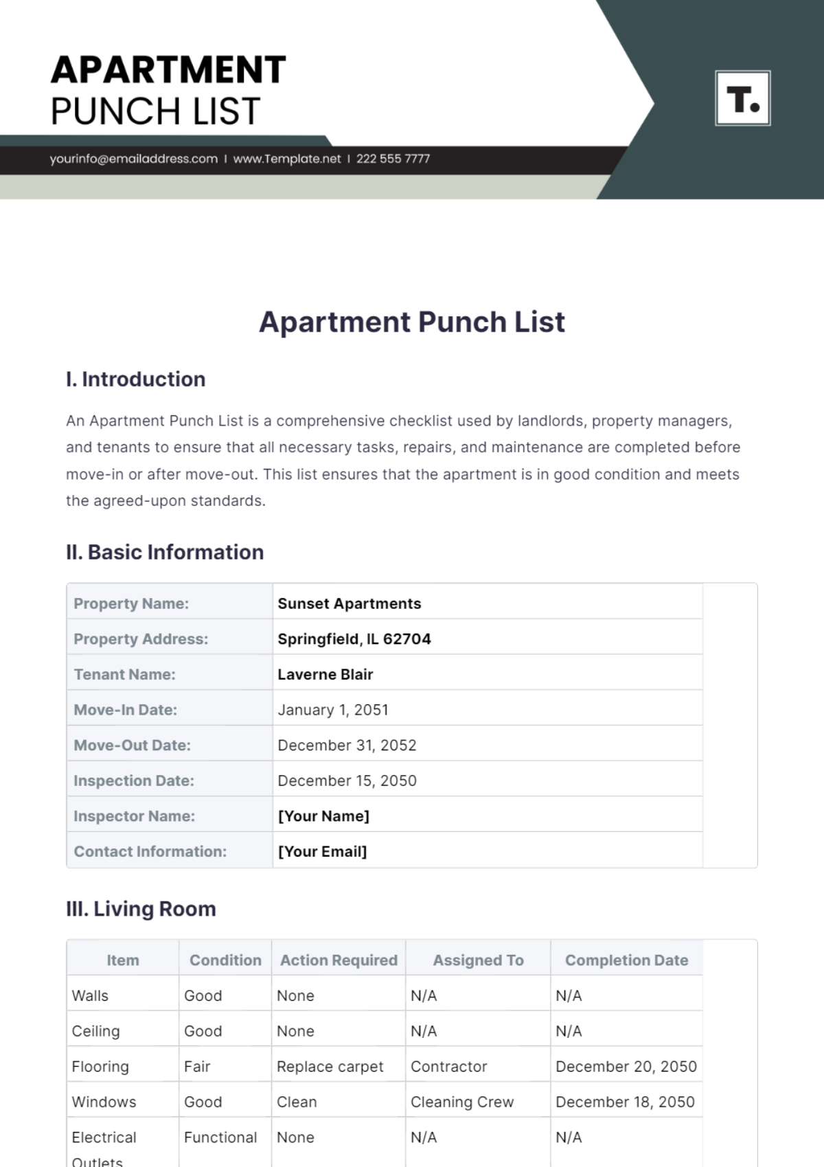 Apartment Punch List Template - Edit Online & Download