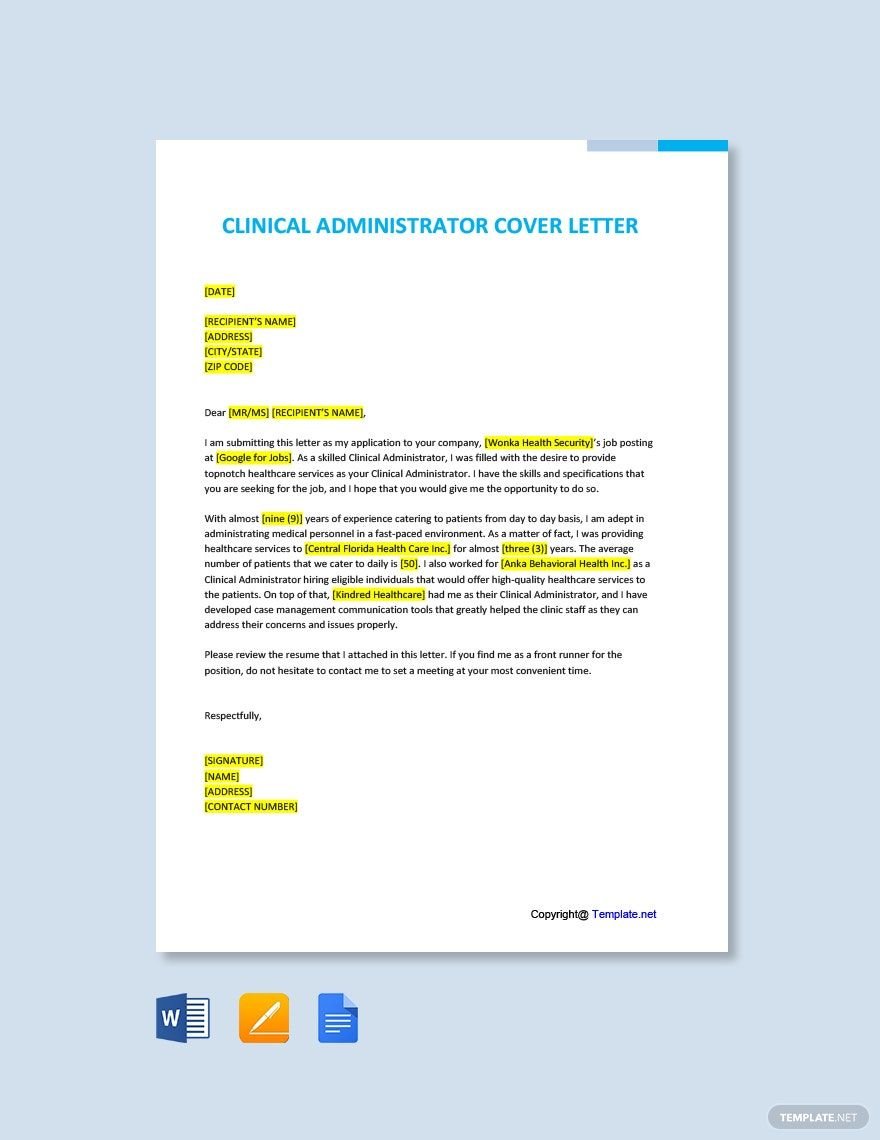 Clinical Administrator Cover Letter Template
