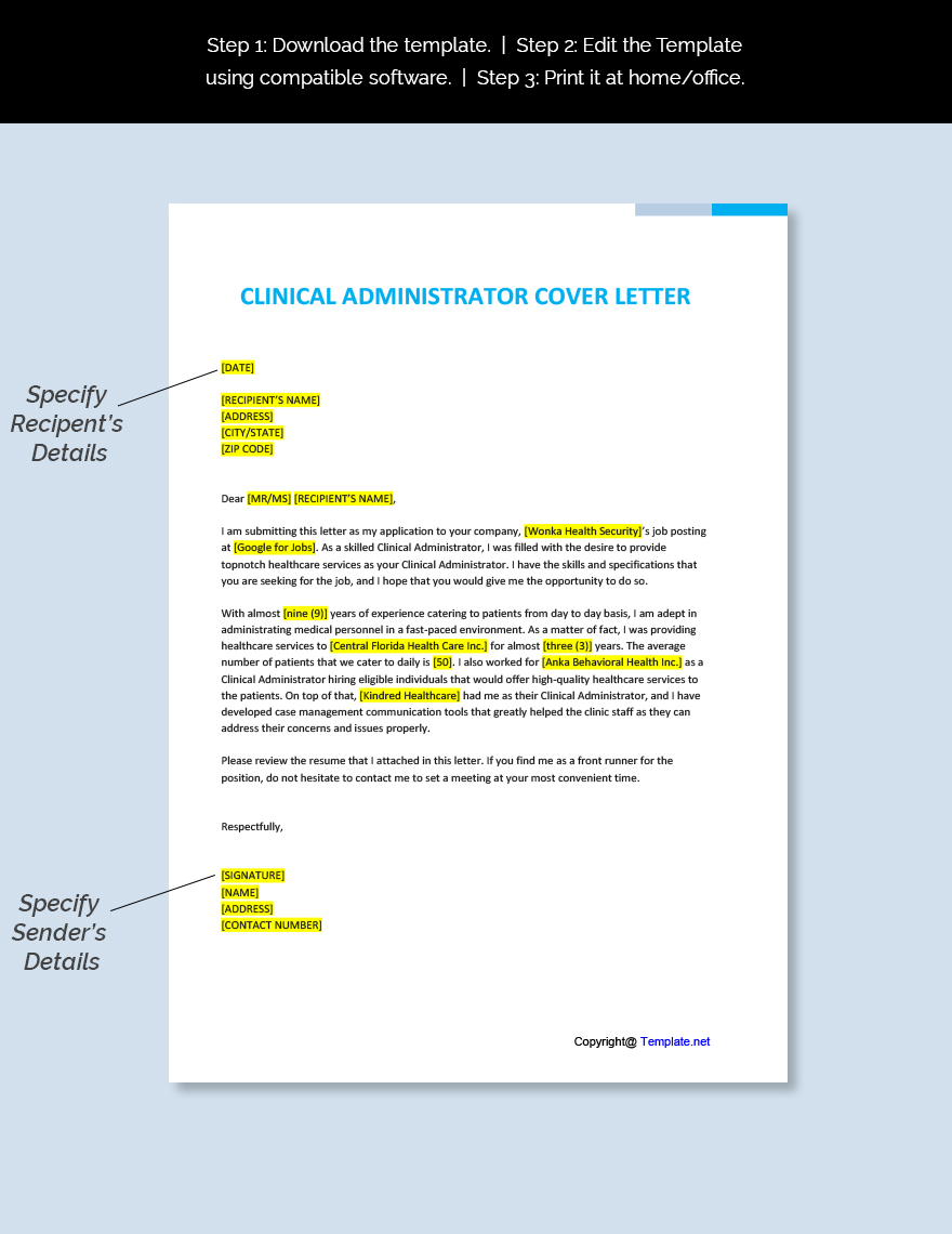 Clinical Administrator Cover Letter Template