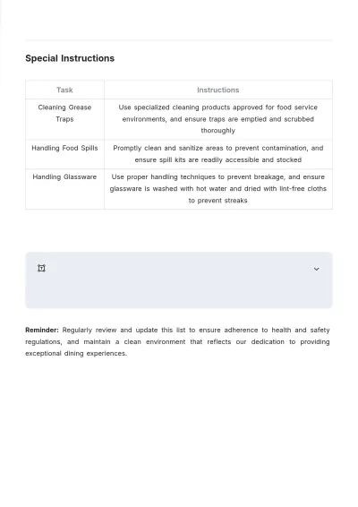 Free Restaurant Cleaning List Template to Edit Online