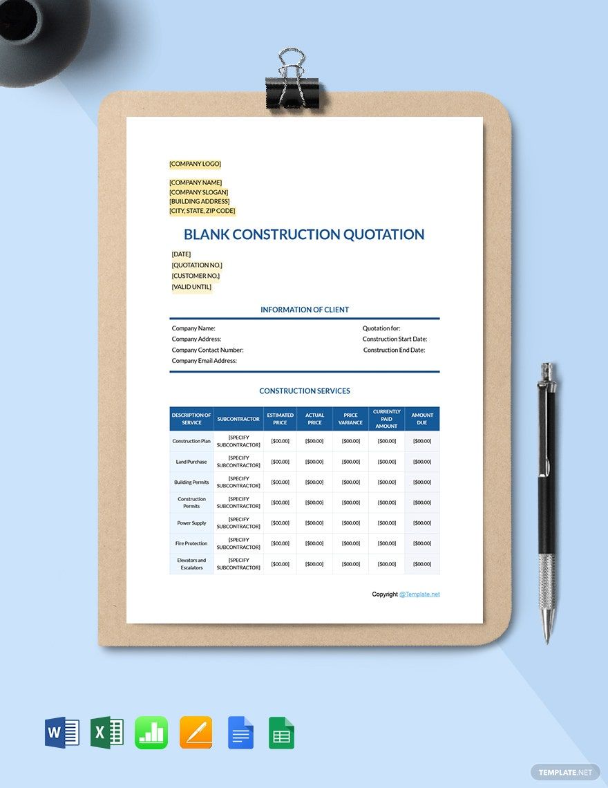 Blank Construction Quotation Template