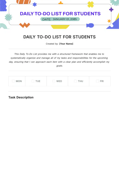 Free Daily To Do List Template for Students to Edit Online