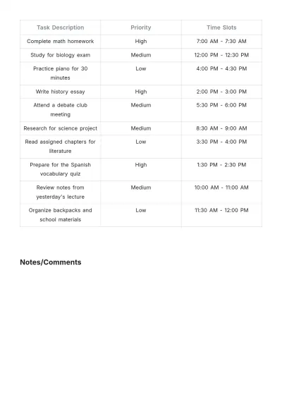 Free Daily To Do List Template for Students to Edit Online
