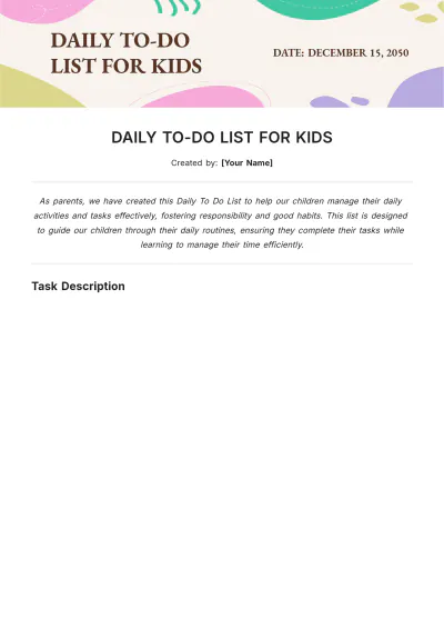Free Daily To Do List Template for Kids to Edit Online
