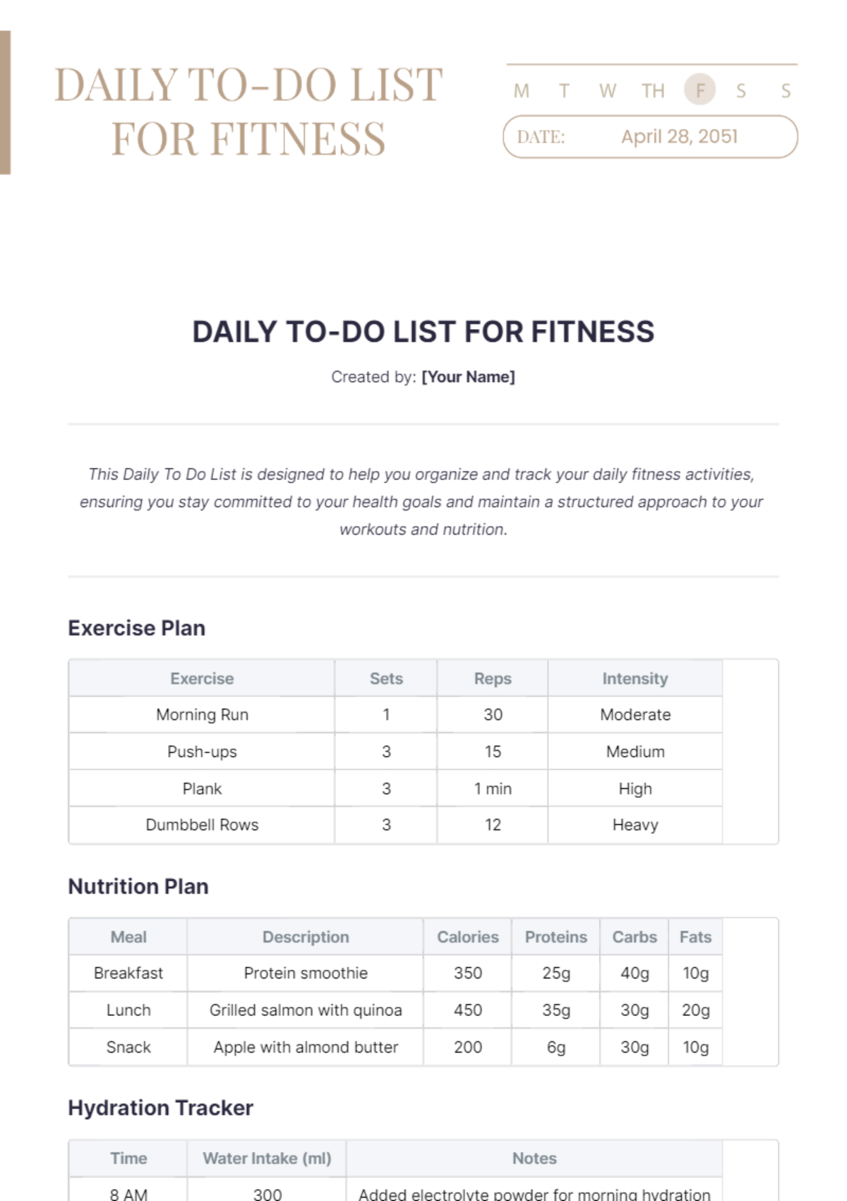 Daily To Do List Template for Fitness - Edit Online & Download