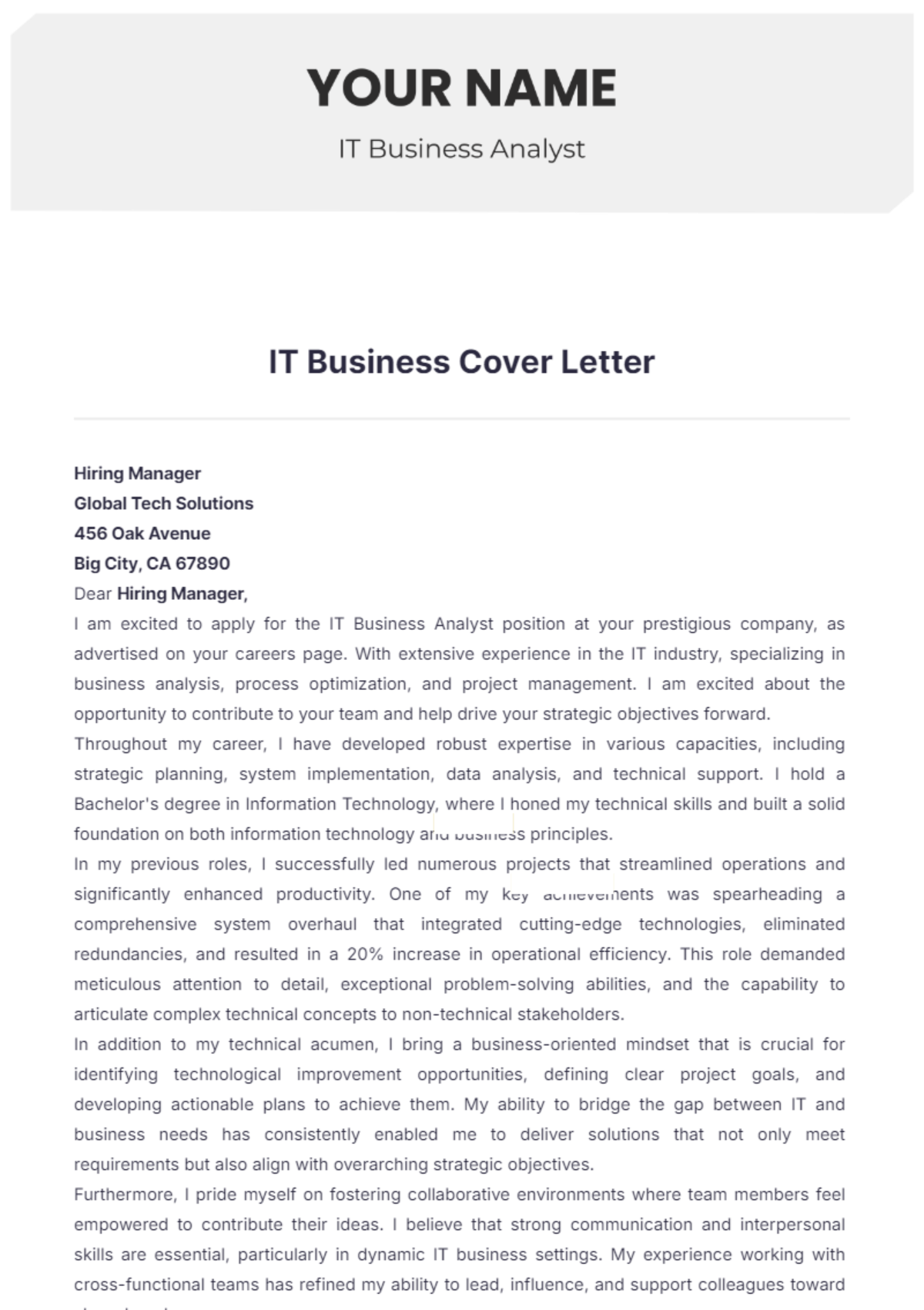 IT Business Cover Letter