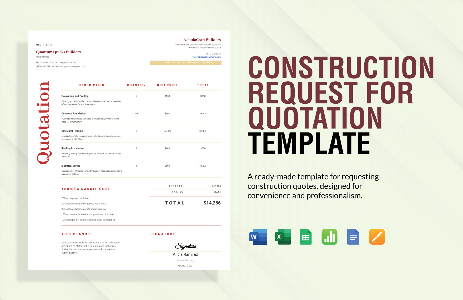 Construction Quotation Template Word Construction Quotation Template Word