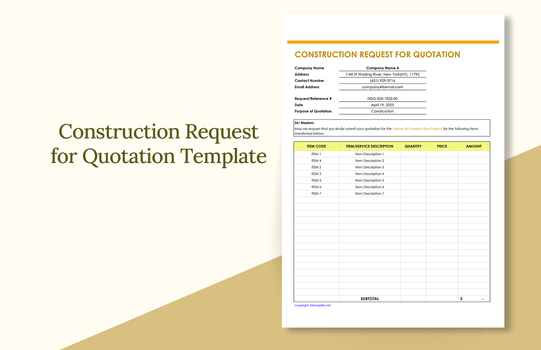 5+ Construction Request for Quotation Template Bundle - Download in ...