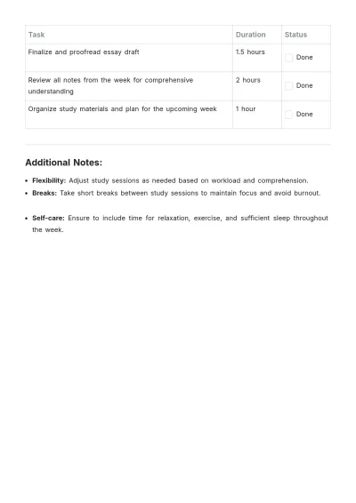 Free Study Weekly To Do List Template to Edit Online