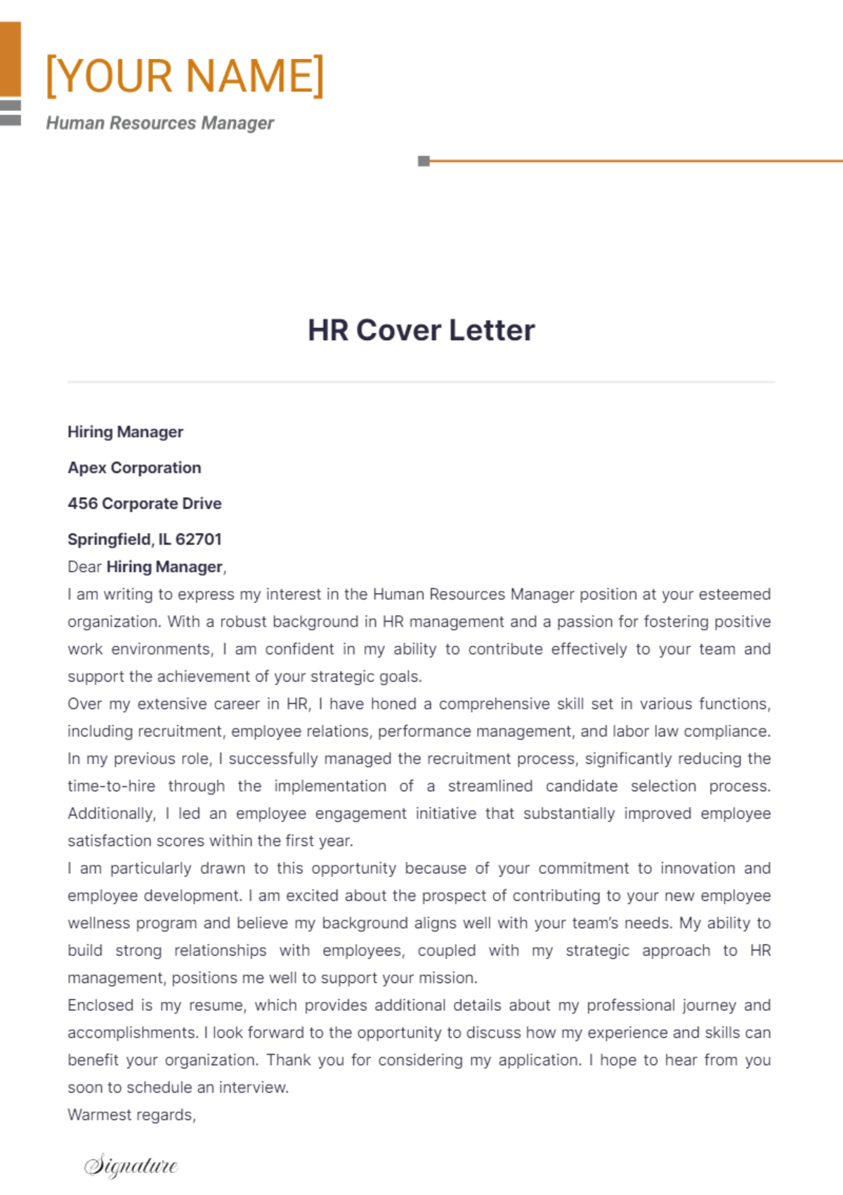 HR Cover Letter