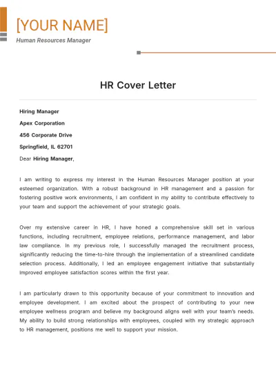 Free HR Cover Letter to Edit Online