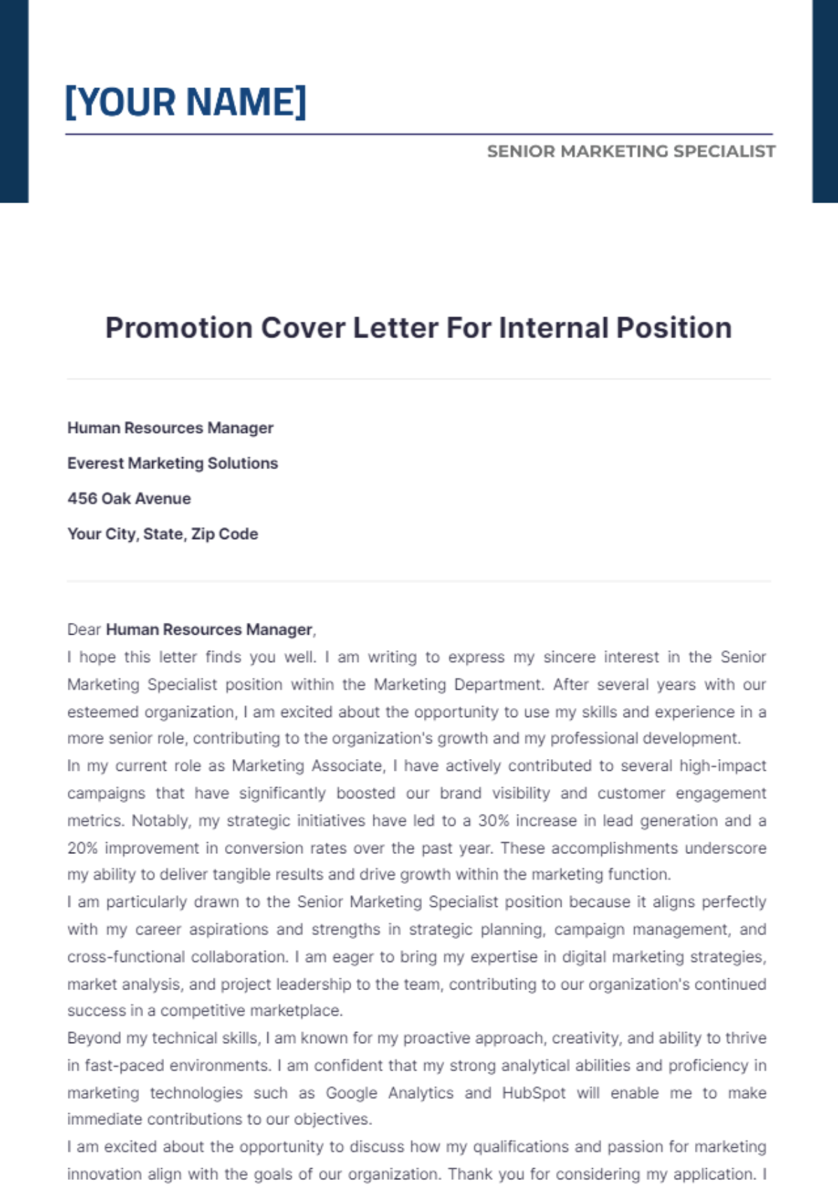 Promotion Cover Letter For Internal Position - Edit Online & Download