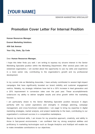 Free Promotion Cover Letter For Internal Position to Edit Online