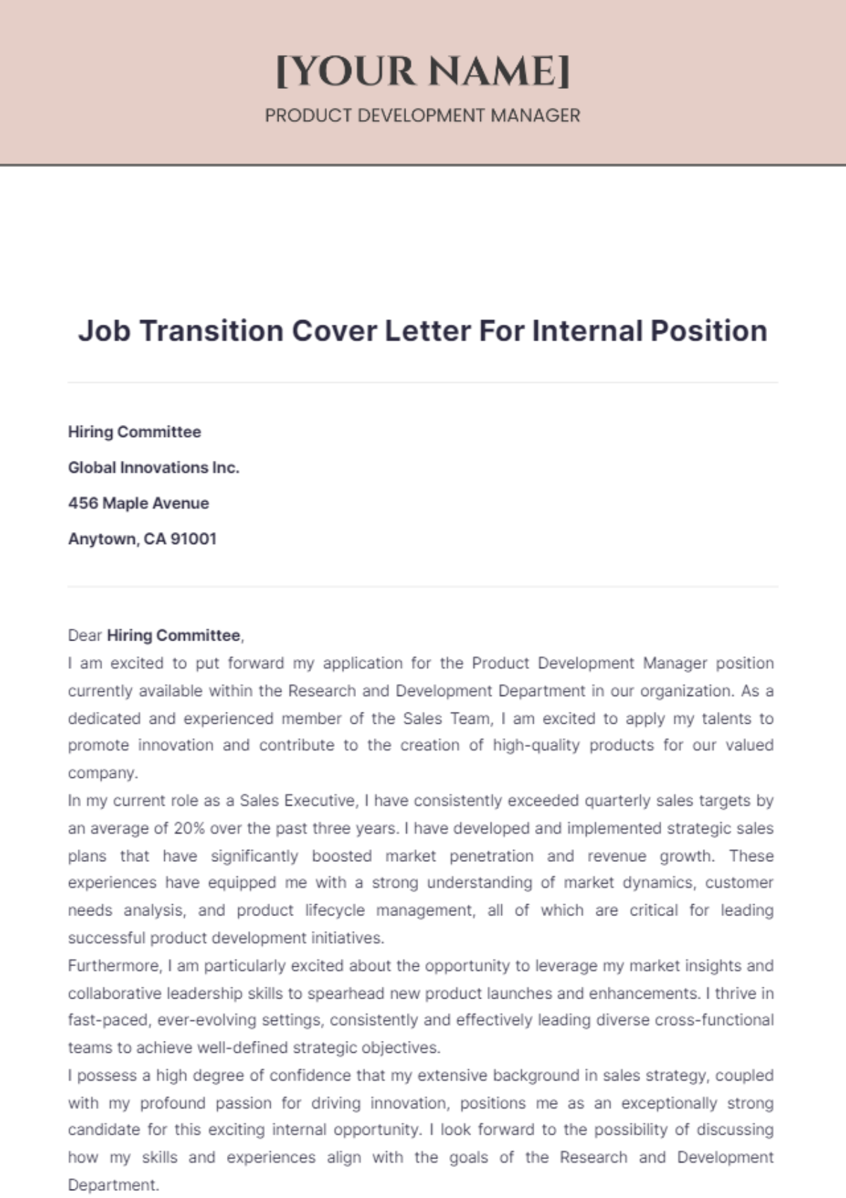 Job Application Cover Letter For Internal Position - Edit Online & Download