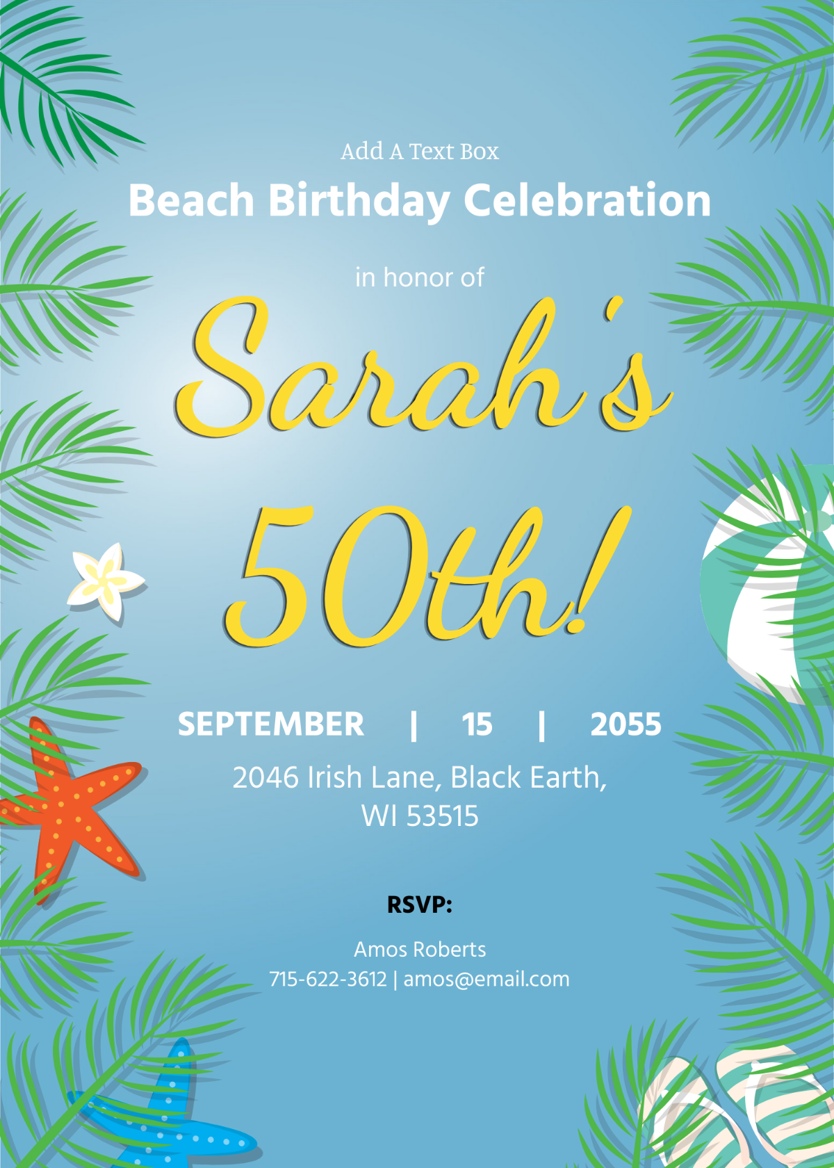50th Birthday Beach Invitation