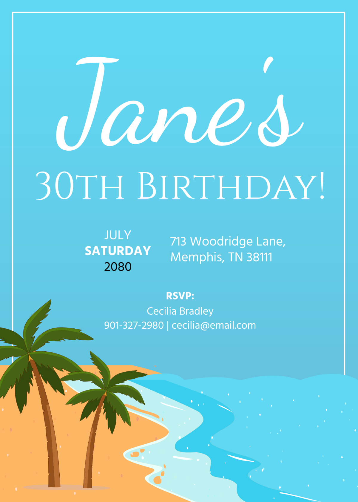 30th Birthday Beach Invitation