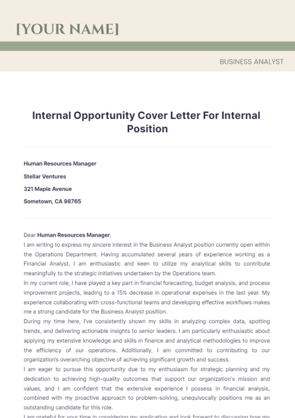 Internal Opportunity Cover Letter For Internal Position - Edit Online & Download