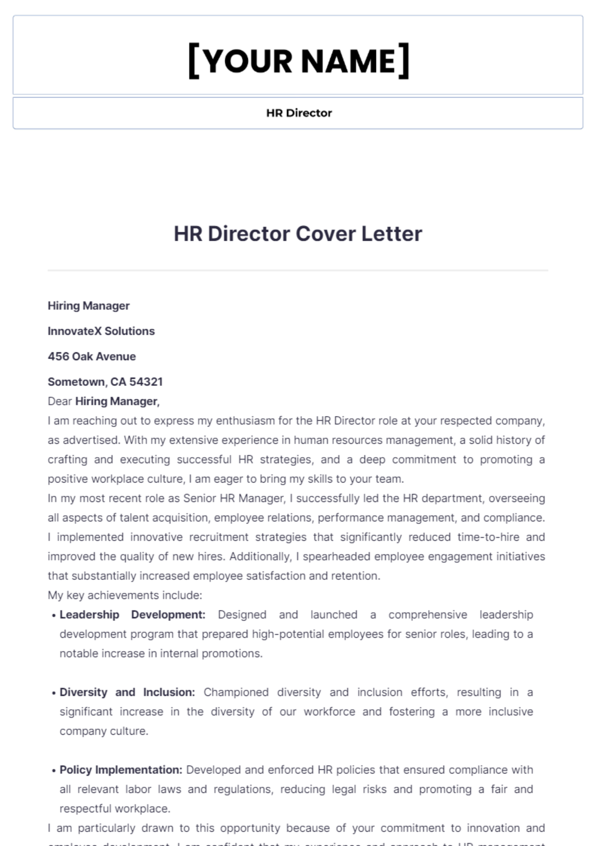 HR Director Cover Letter - Edit Online & Download