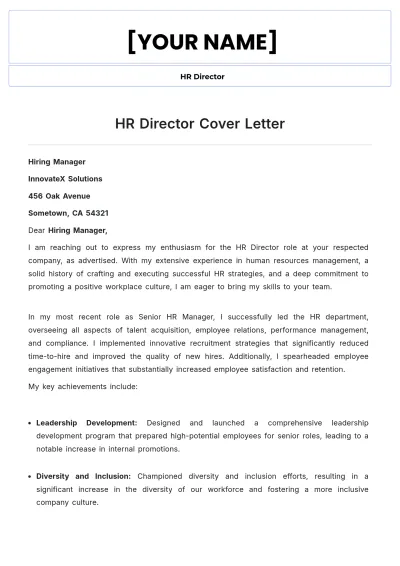 Free HR Director Cover Letter to Edit Online