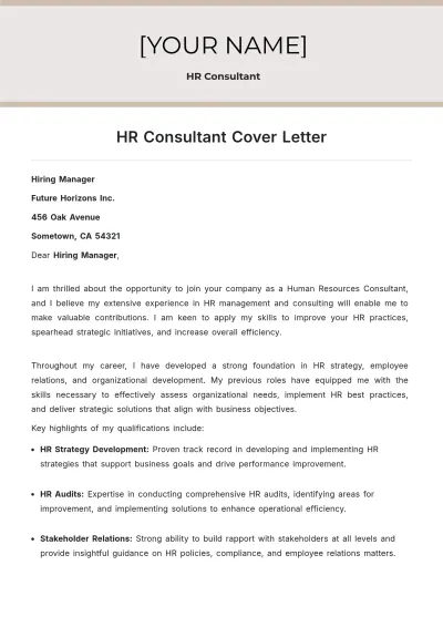 Free HR Consultant Cover Letter to Edit Online