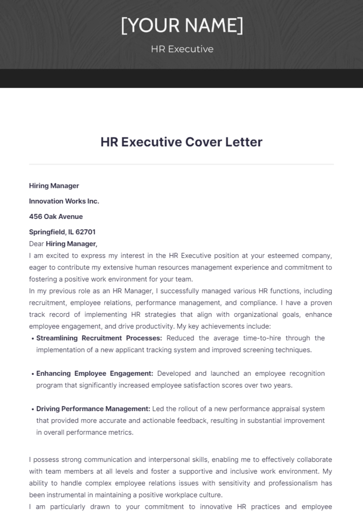 HR Executive Cover Letter - Edit Online & Download