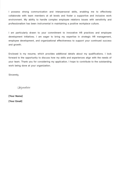 Free HR Executive Cover Letter to Edit Online