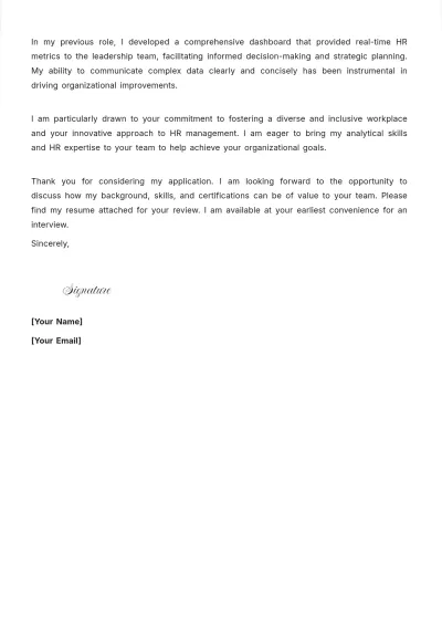 Free HR Analyst Cover Letter to Edit Online