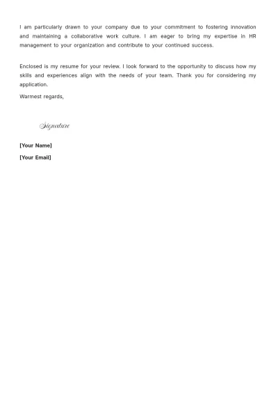 Free Senior HR Manager Cover Letter to Edit Online