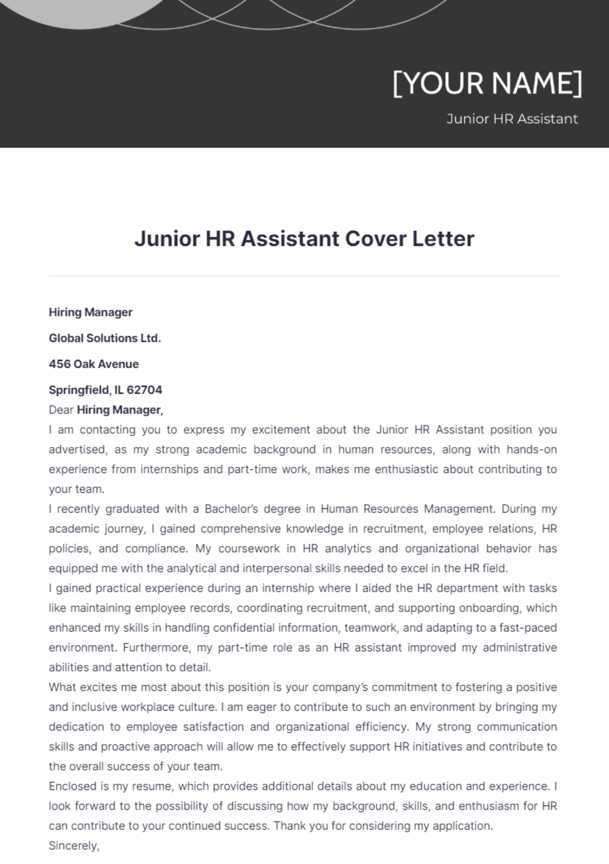 Junior HR Assistant Cover Letter - Download | Template.net