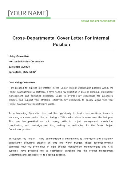 Free Cross-Departmental Cover Letter For Internal Position to Edit Online