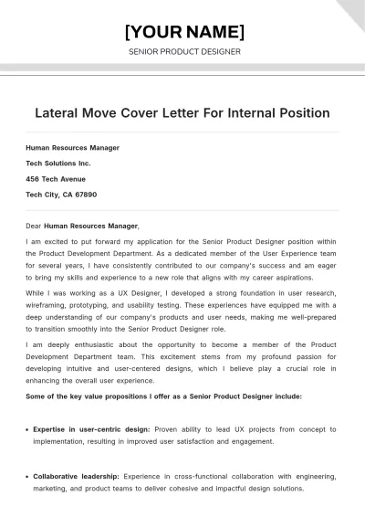 Free Lateral Move Cover Letter For Internal Position to Edit Online