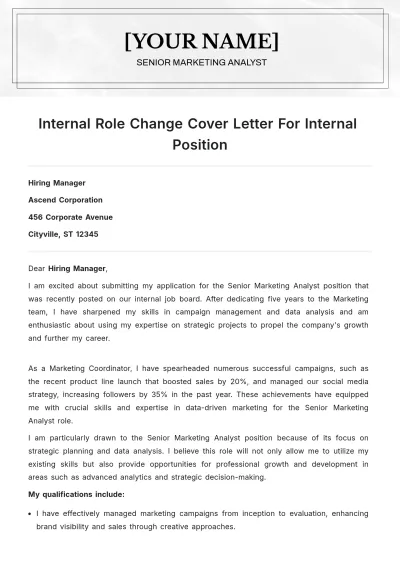 Free Internal Role Change Cover Letter For Internal Position to Edit Online