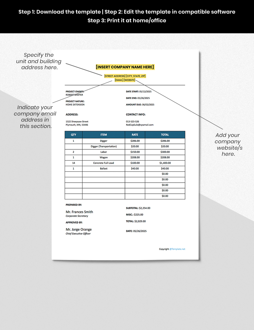 Simple Construction Estimating Sheet Template
